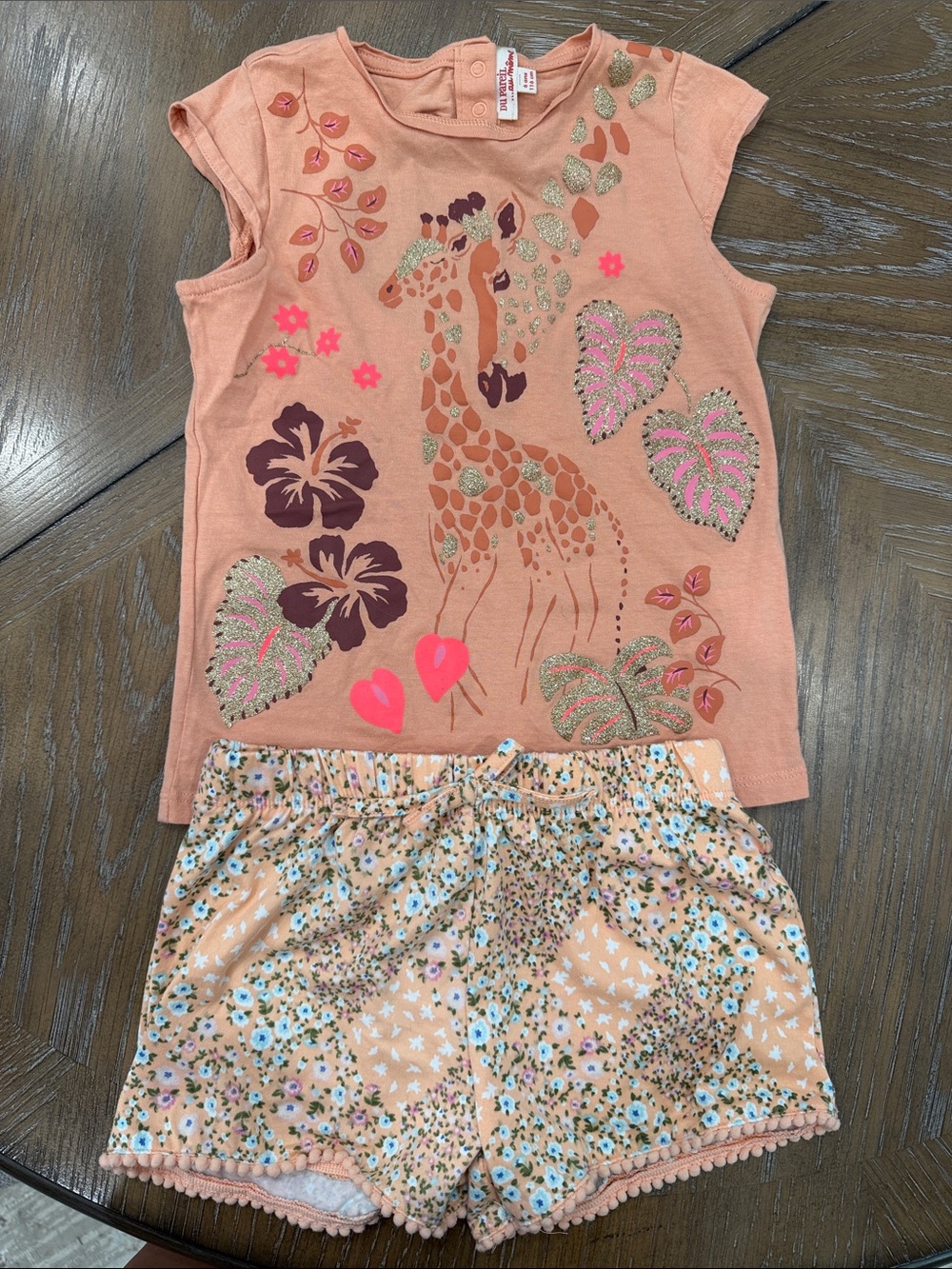 btween Peach Giraffe Floral Kids Matching Set